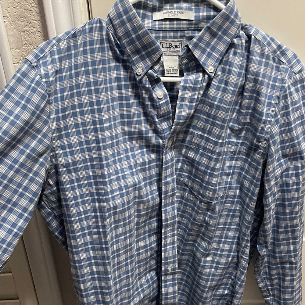 L.L. Bean Men's Blue and White Plaid Shirt